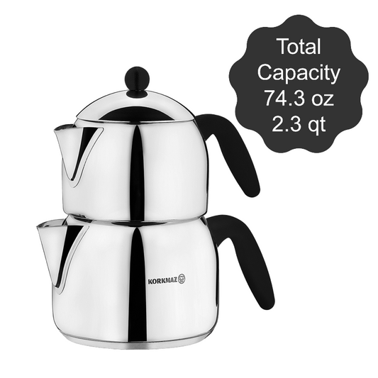 Double Turkish Teapot Set — Korkmaz Orbit, 3 Sizes