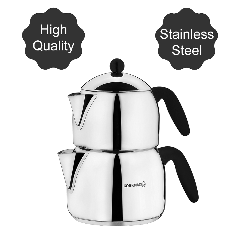 Double Turkish Teapot Set — Korkmaz Orbit, 3 Sizes