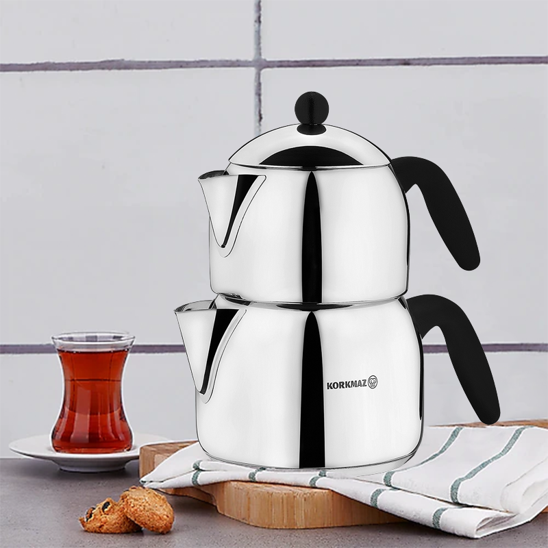 Double Turkish Teapot Set — Korkmaz Orbit, 3 Sizes