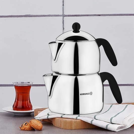 Double Turkish Teapot Set — Korkmaz Orbit, 3 Sizes