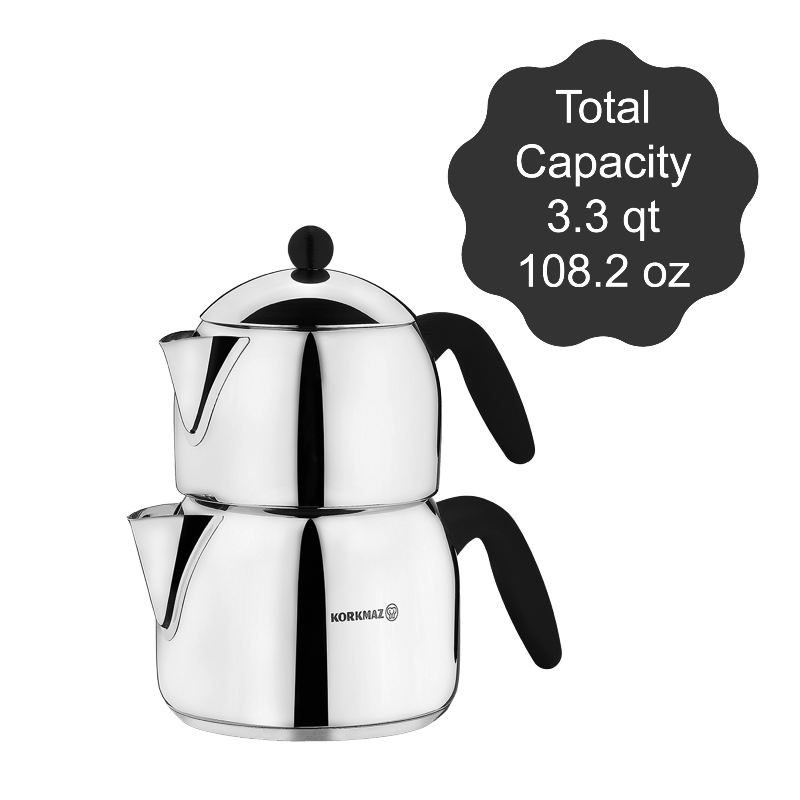 Double Turkish Teapot Set — Korkmaz Orbit, 3 Sizes
