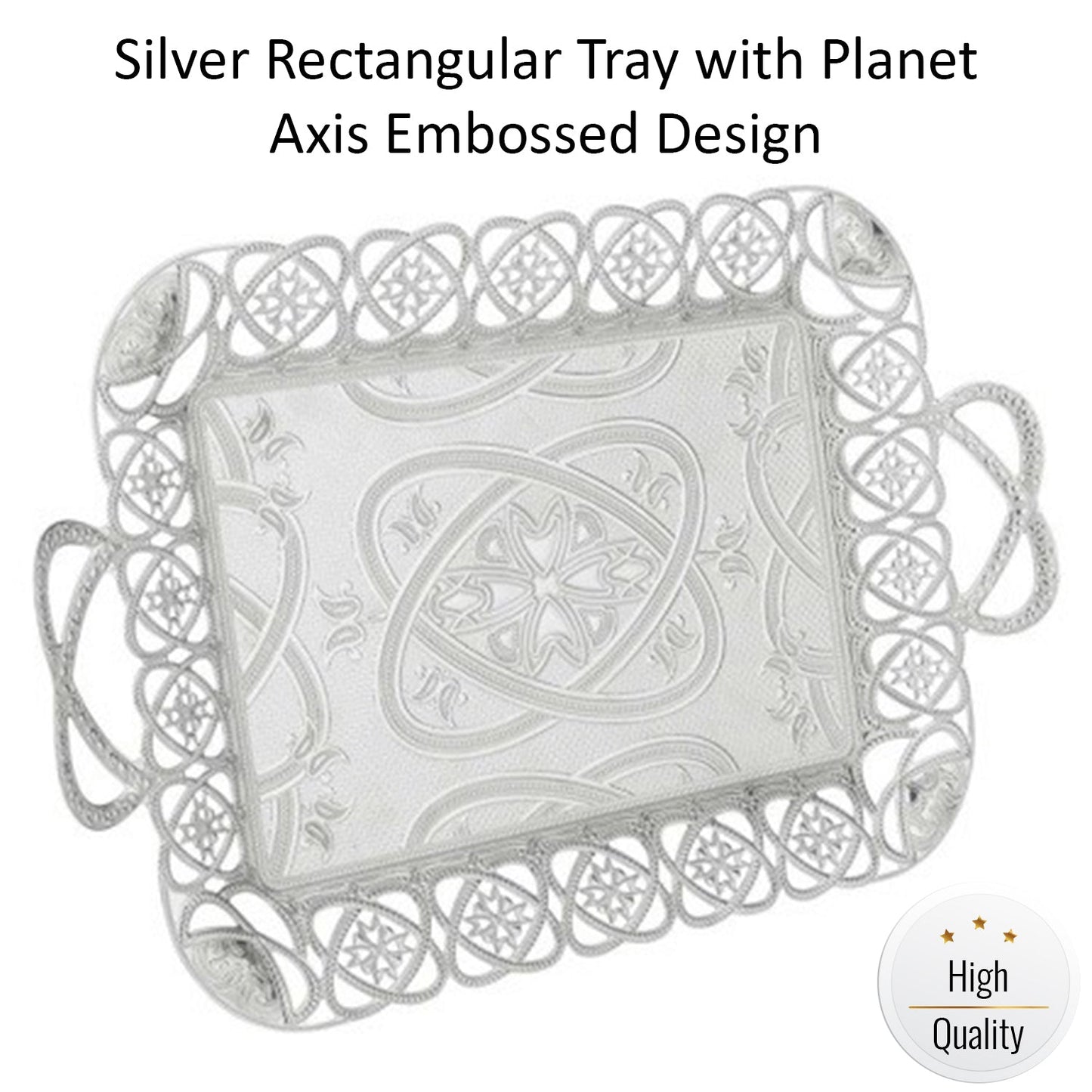 Eksen Silver Rectangular Serving Tray Embossed — 18 x 11 Inch