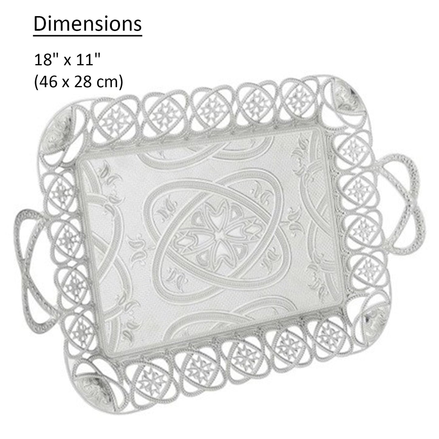 Eksen Silver Rectangular Serving Tray Embossed — 18 x 11 Inch