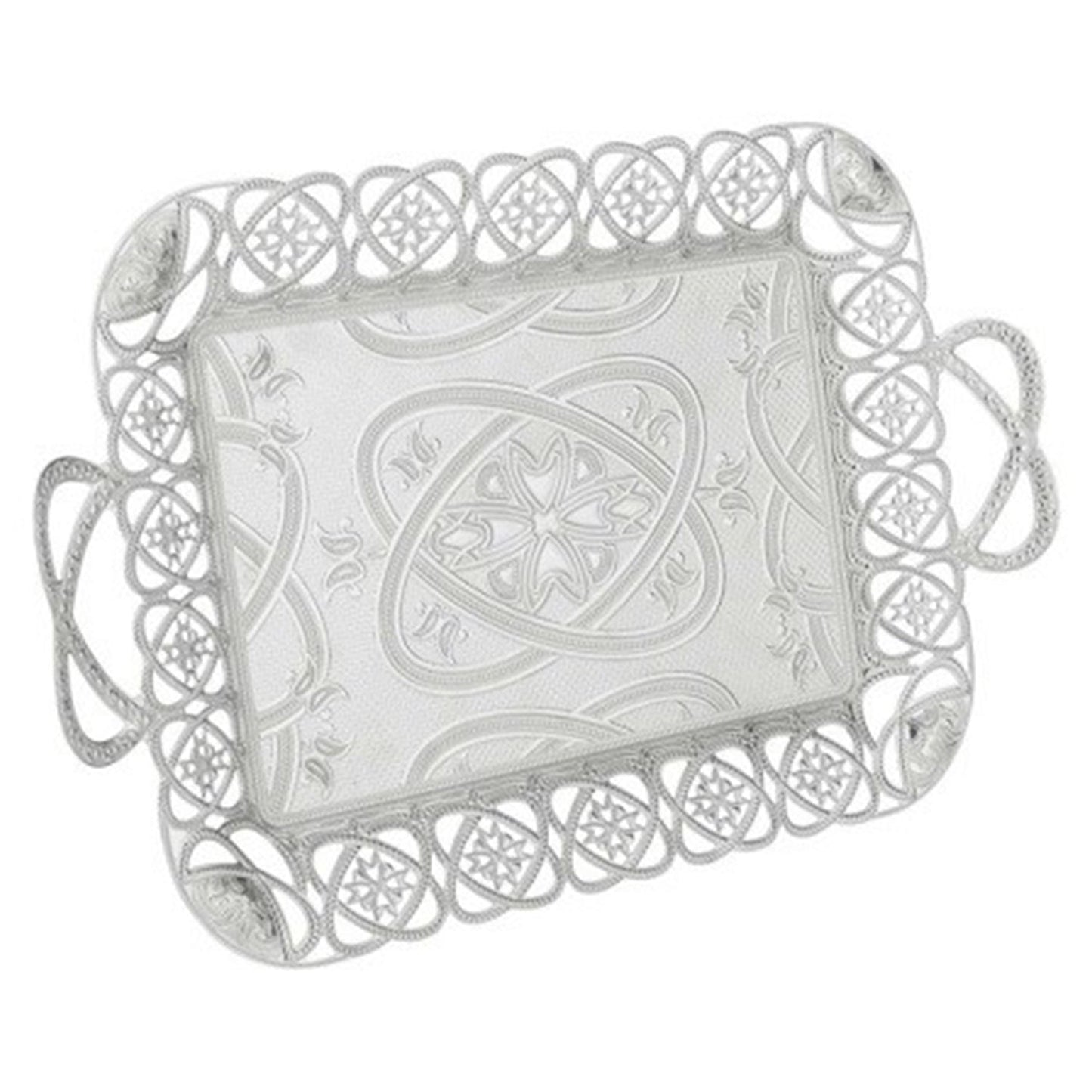 Eksen Silver Rectangular Serving Tray Embossed — 18 x 11 Inch