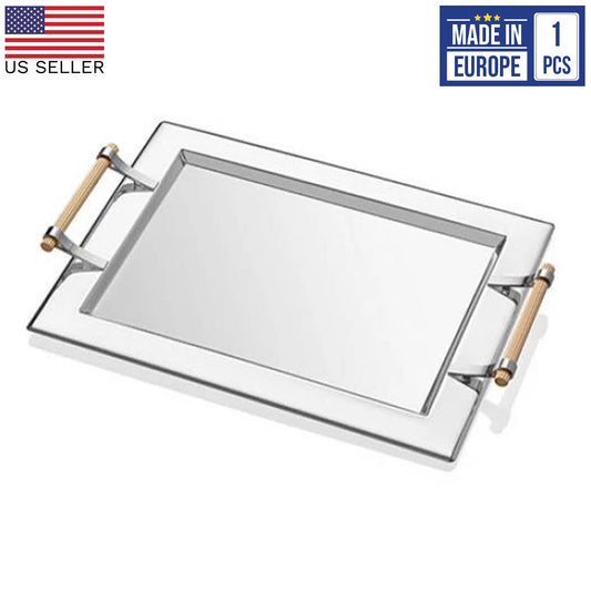 Krom Serving Tray Gold Handles Silver — 17.7 x 13.8 Inch