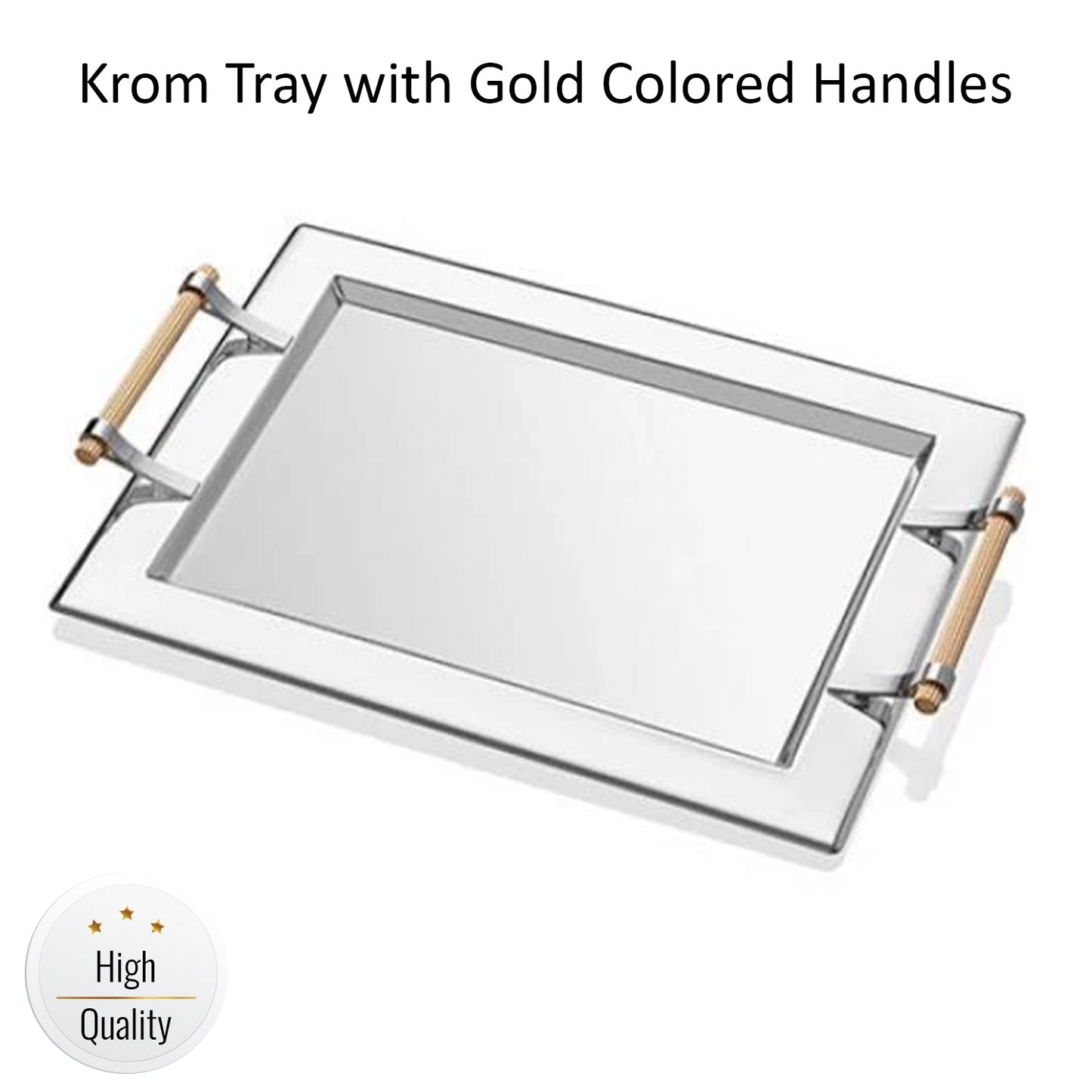 Krom Serving Tray Gold Handles Silver — 17.7 x 13.8 Inch