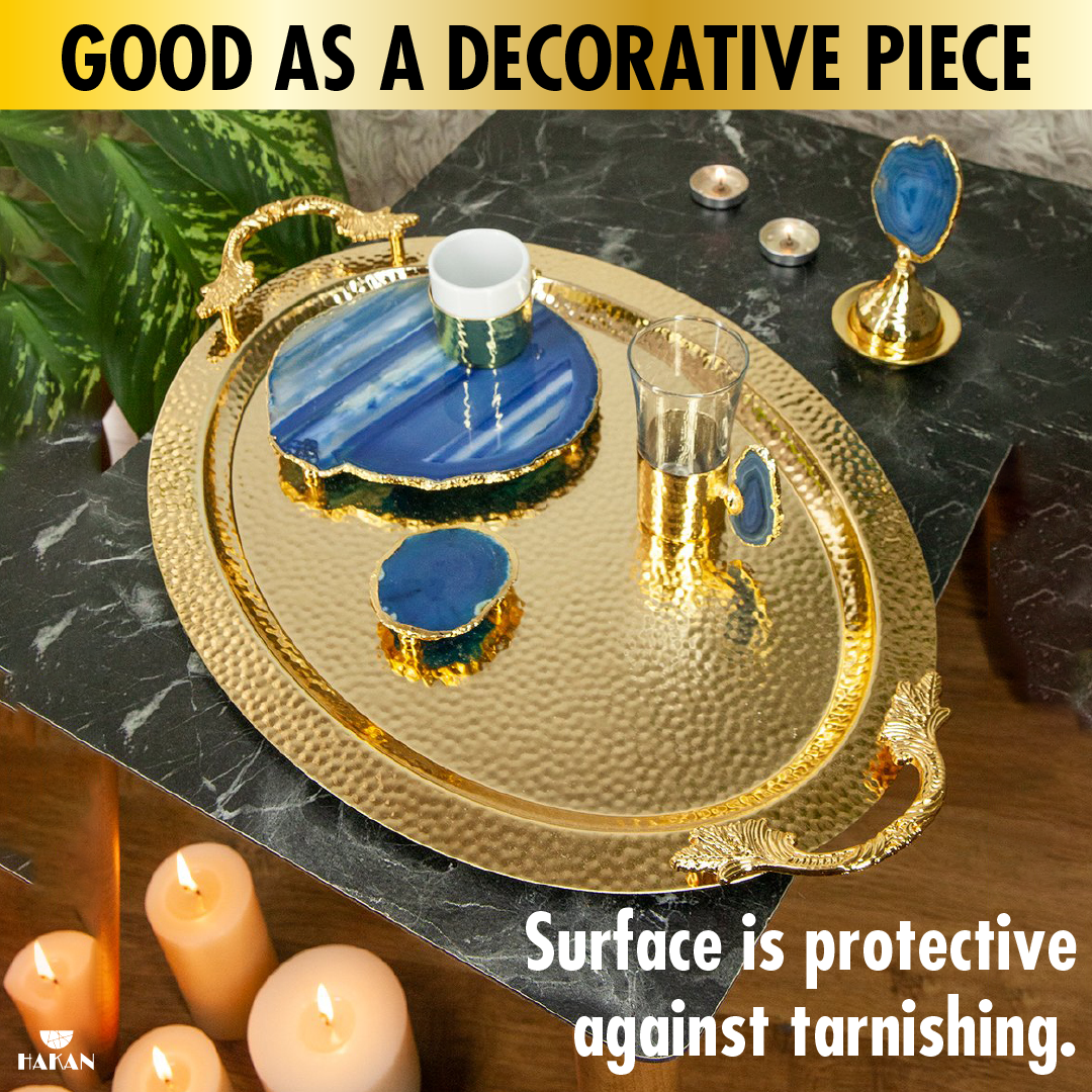 Ornamental Oval Serving Tray with Handles — 19.6 x 13 Inch