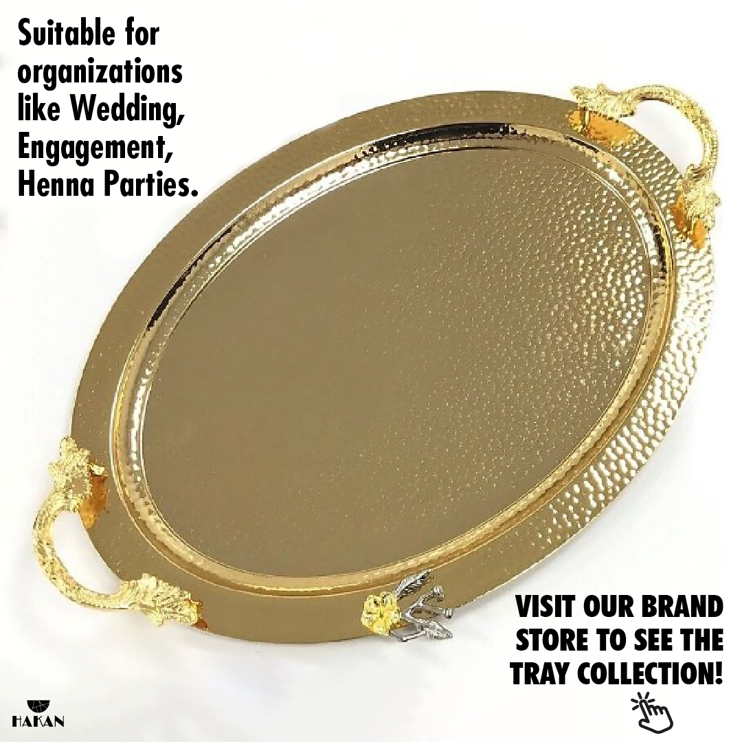 Ornamental Oval Serving Tray with Handles — 19.6 x 13 Inch