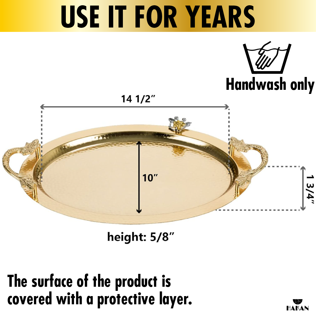 Ornamental Oval Serving Tray with Handles — 19.6 x 13 Inch