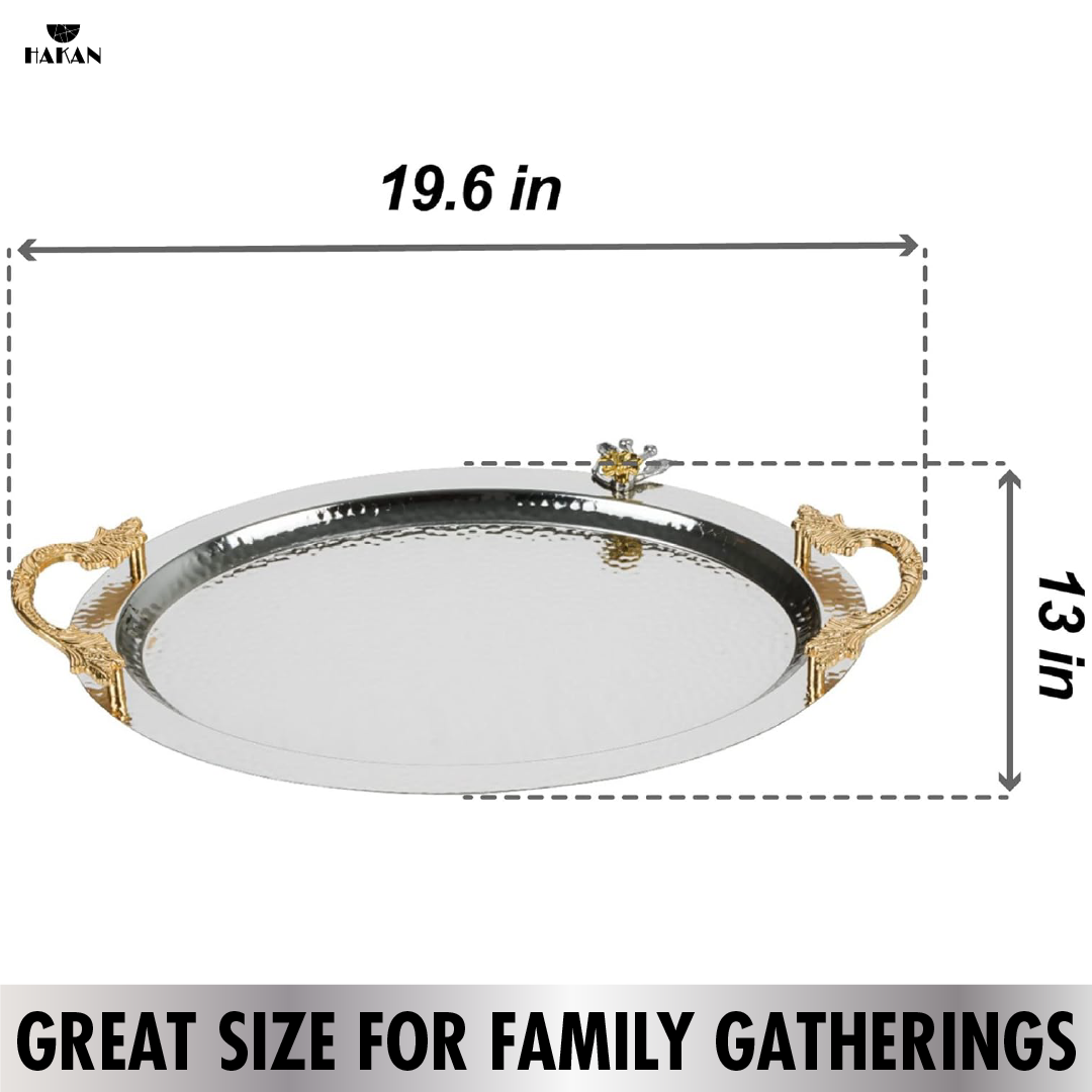 Ornamental Oval Serving Tray with Handles — 19.6 x 13 Inch