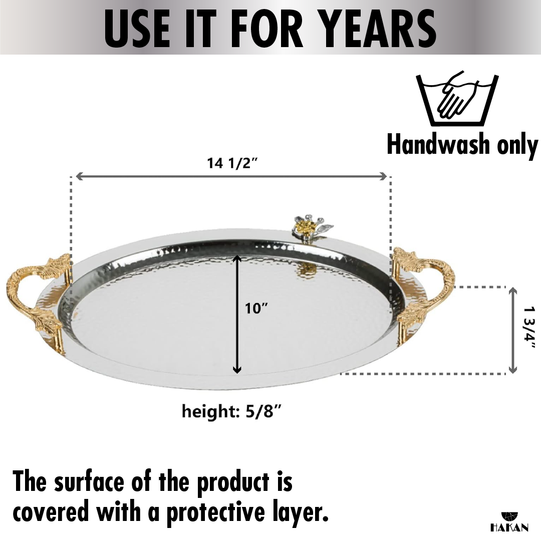 Ornamental Oval Serving Tray with Handles — 19.6 x 13 Inch