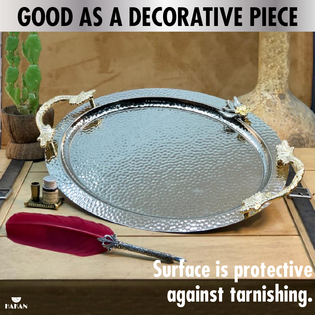 Ornamental Oval Serving Tray with Handles — 19.6 x 13 Inch