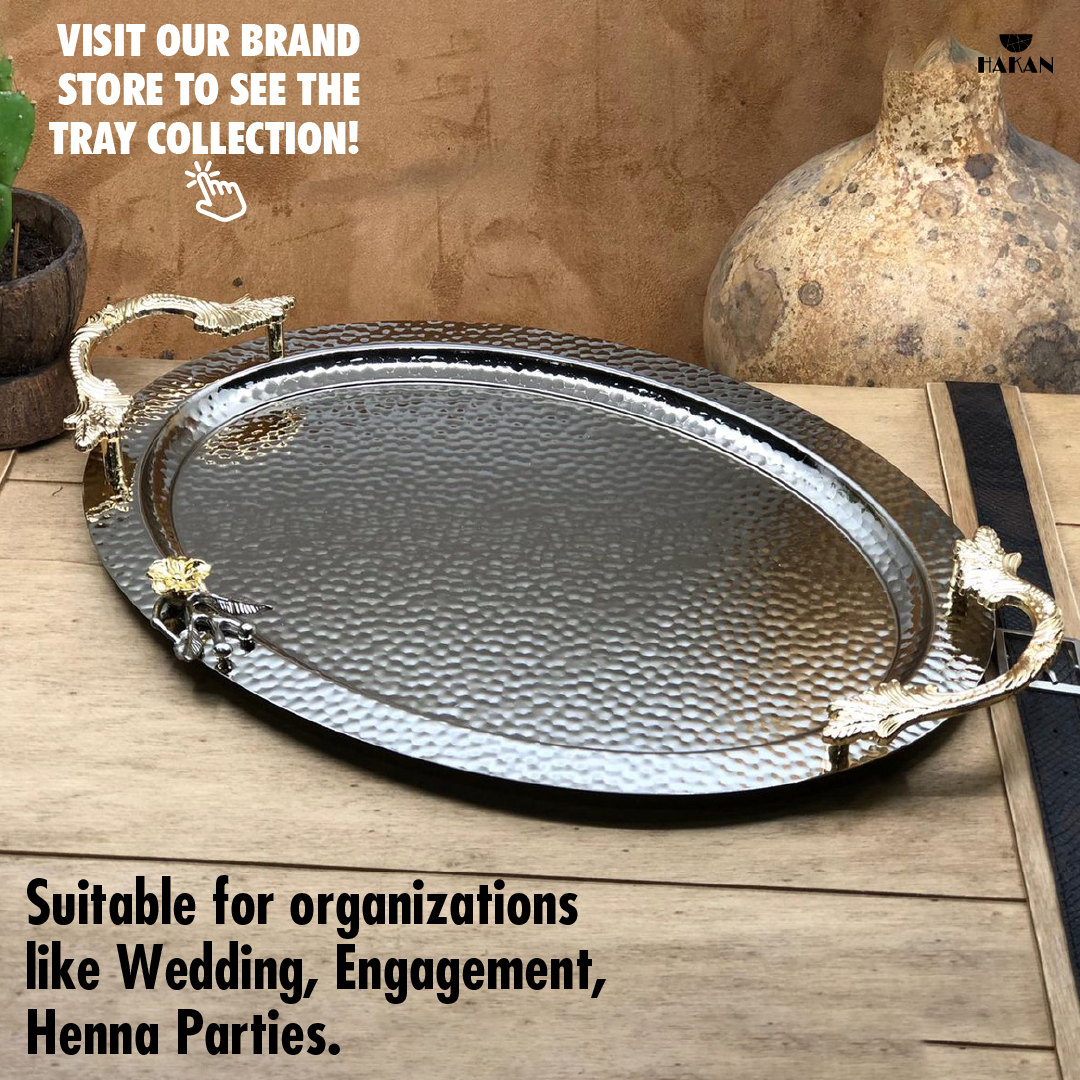 Ornamental Oval Serving Tray with Handles — 19.6 x 13 Inch