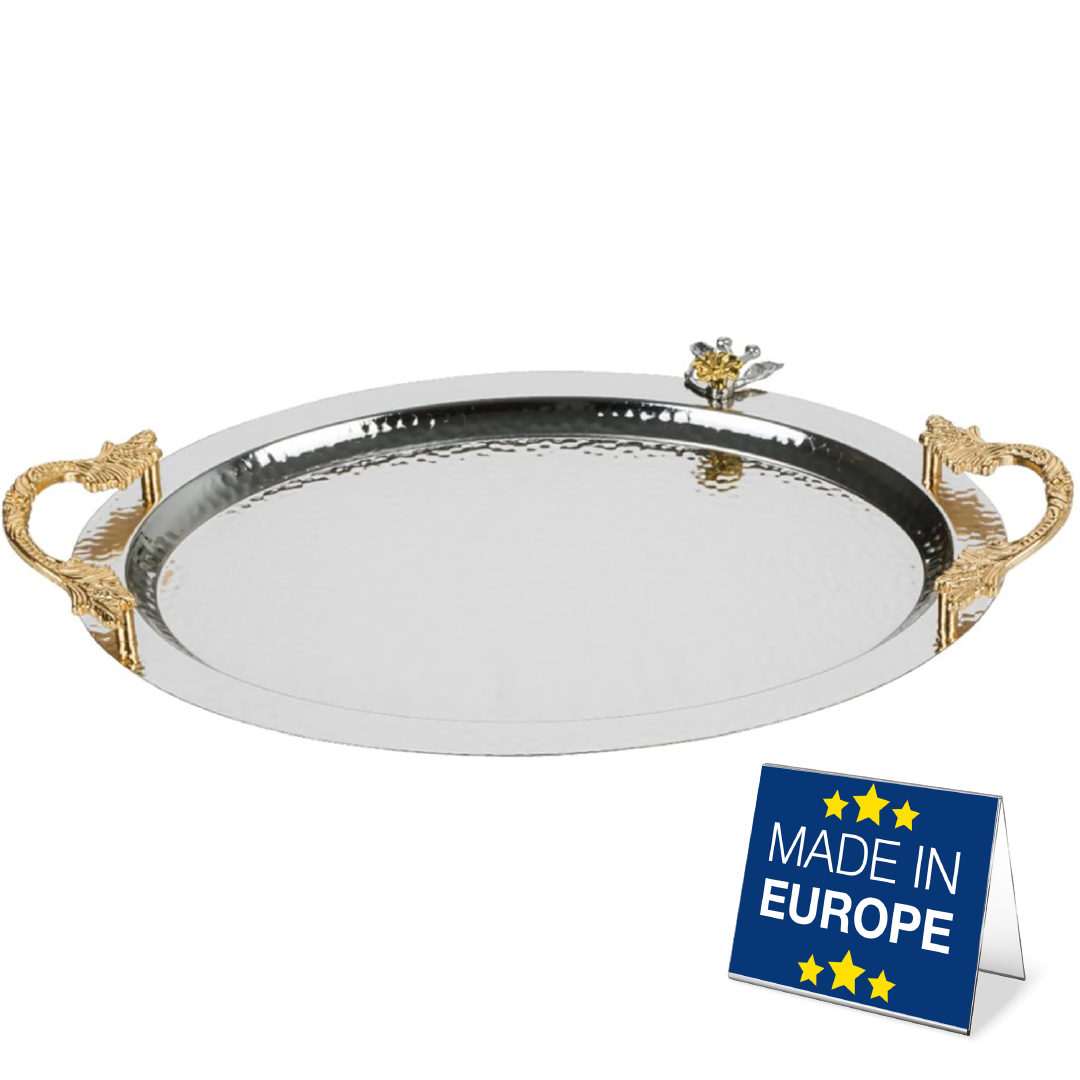 Ornamental Oval Serving Tray with Handles — 19.6 x 13 Inch