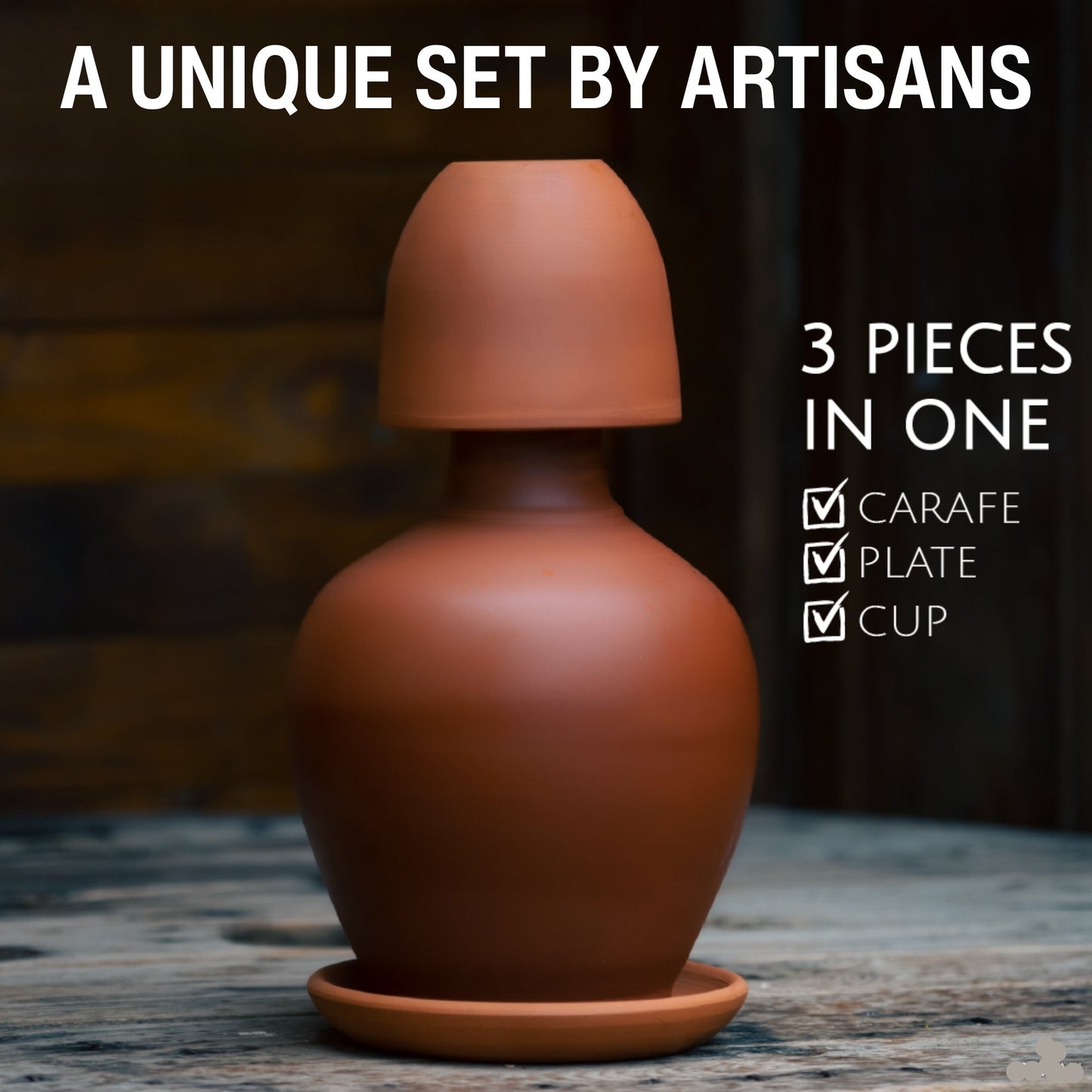 Terracotta Pitcher Set with Mug and Plate — Kapadokya, 76 Oz