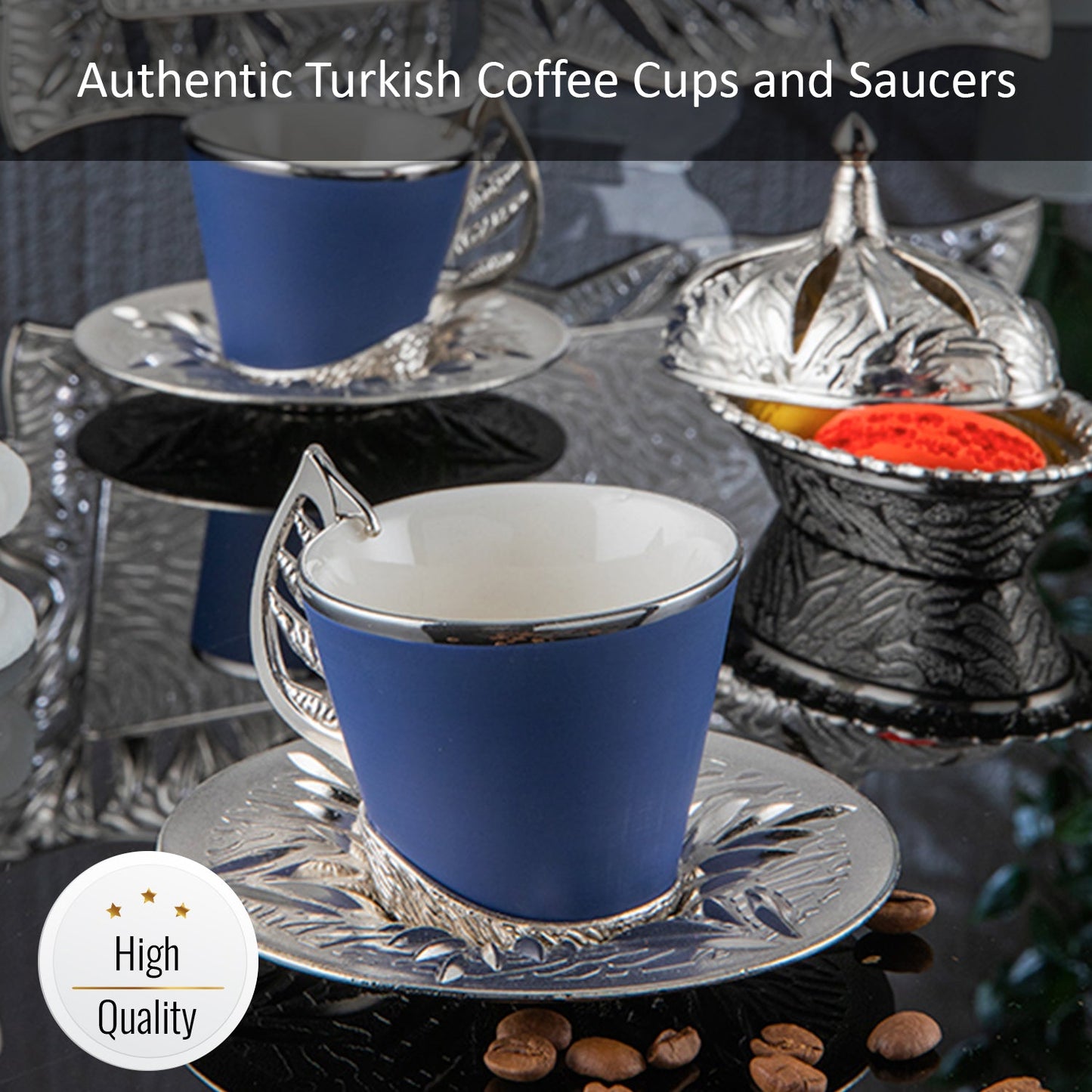 Turkish Coffee Cup Set Colorful with Stand — 19 Piece, 2.36 Oz