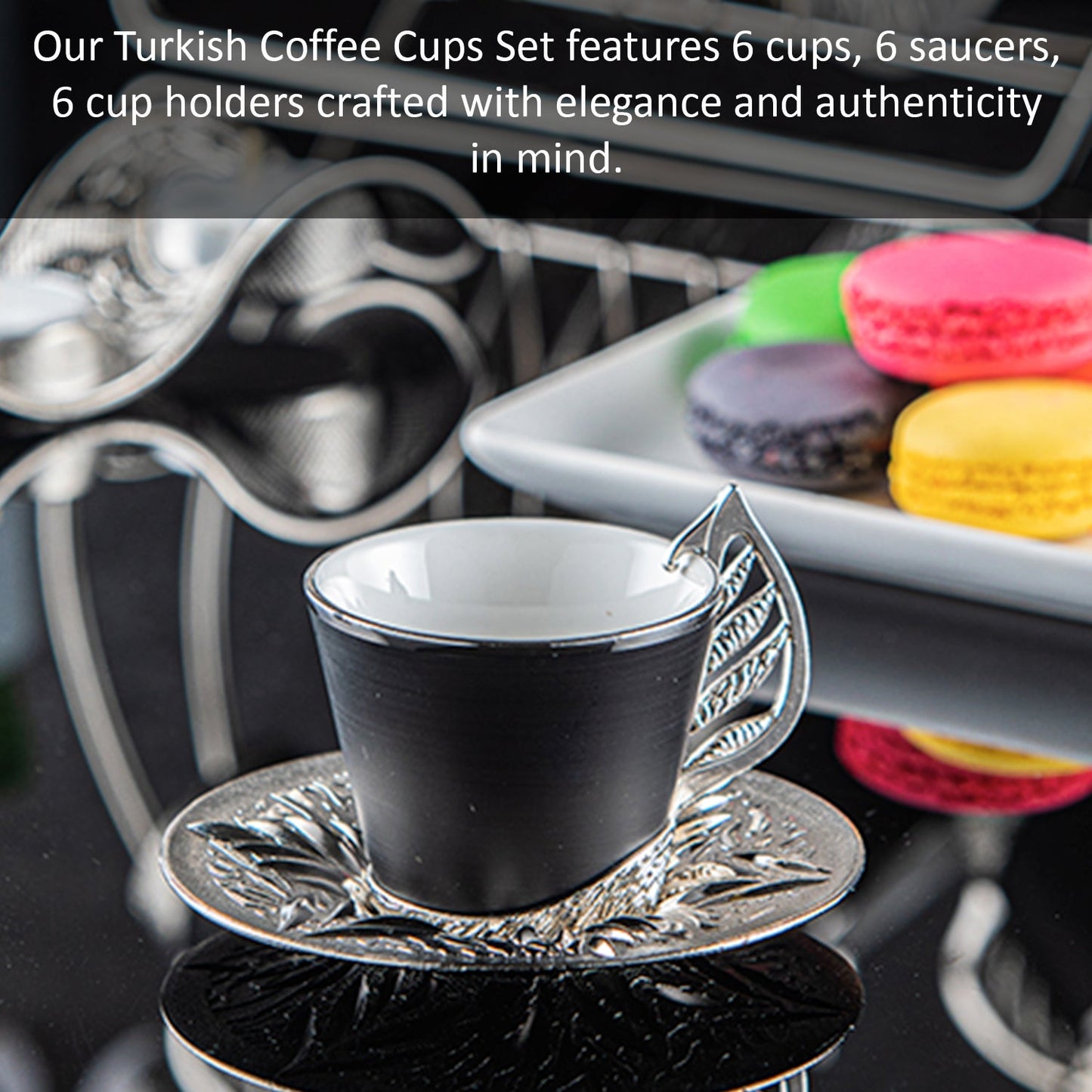 Turkish Coffee Cup Set Colorful with Stand — 19 Piece, 2.36 Oz