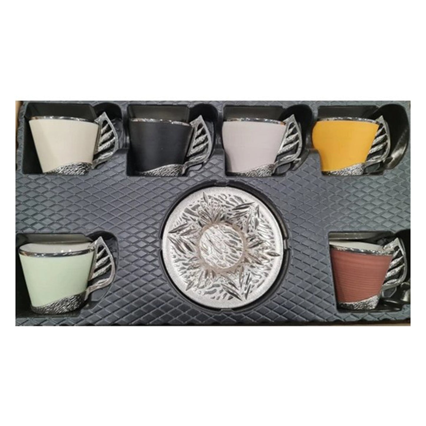 Turkish Coffee Cup Set Colorful with Stand — 19 Piece, 2.36 Oz