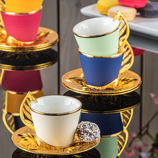Turkish Coffee Cup Set Colorful with Stand — 19 Piece, 2.36 Oz