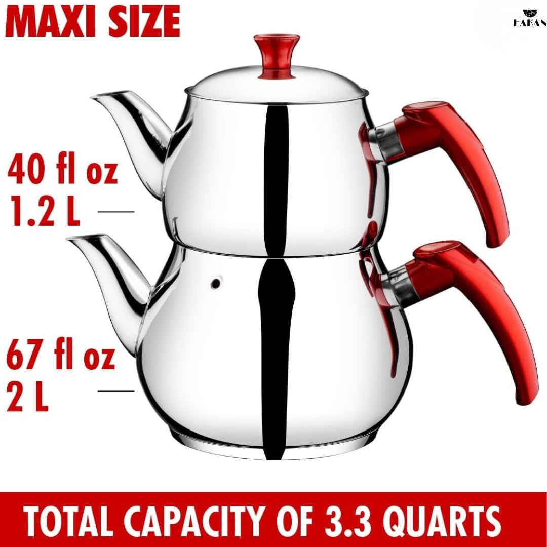 Double Turkish Teapot Set Stainless Steel — Bondy, 3 Sizes