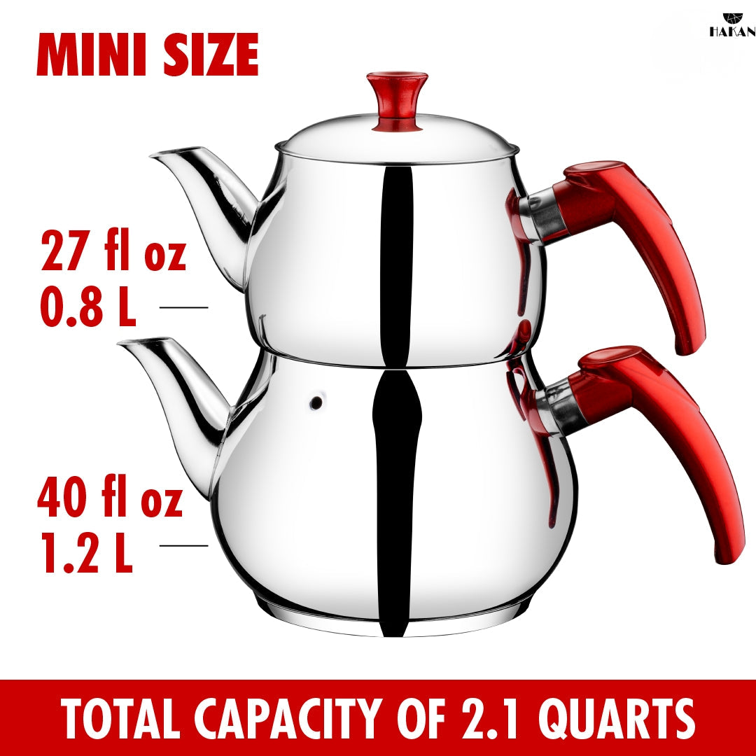 Double Turkish Teapot Set Stainless Steel — Bondy, 3 Sizes