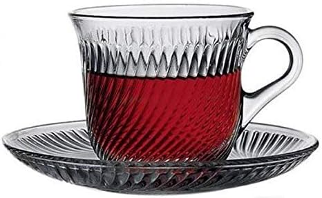 Turkish Tea Cups and Saucers 12 Piece — Pasabahce Marmara, 5.7 Oz