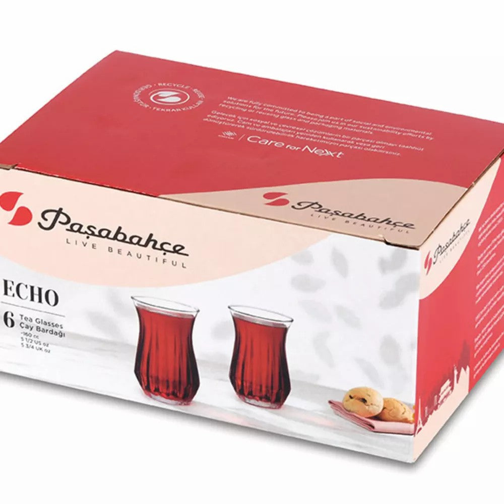 Turkish Tea Cup Set 6 Piece — Pasabahce Echo, 5.5 Oz