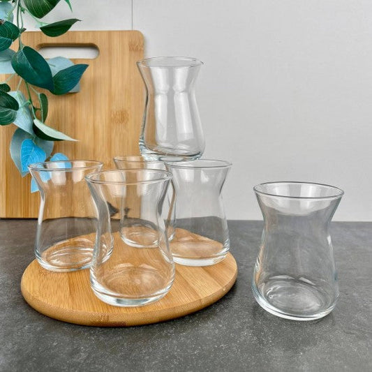 Turkish Tea Glass Set 6 Piece — Pasabahce Irem Clear, 4.5 Oz