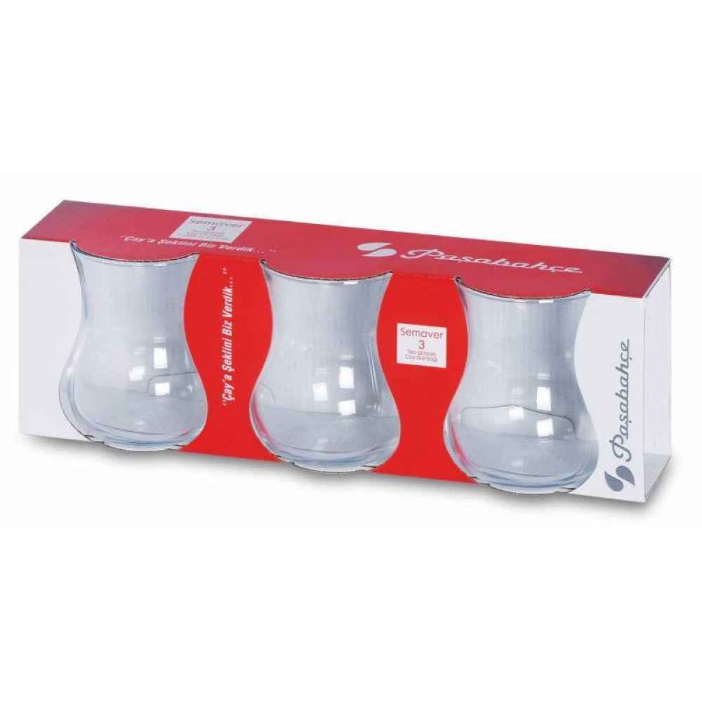 Turkish Teacup Set Semaver 3 Piece — Pasabahce, 9.75 Oz