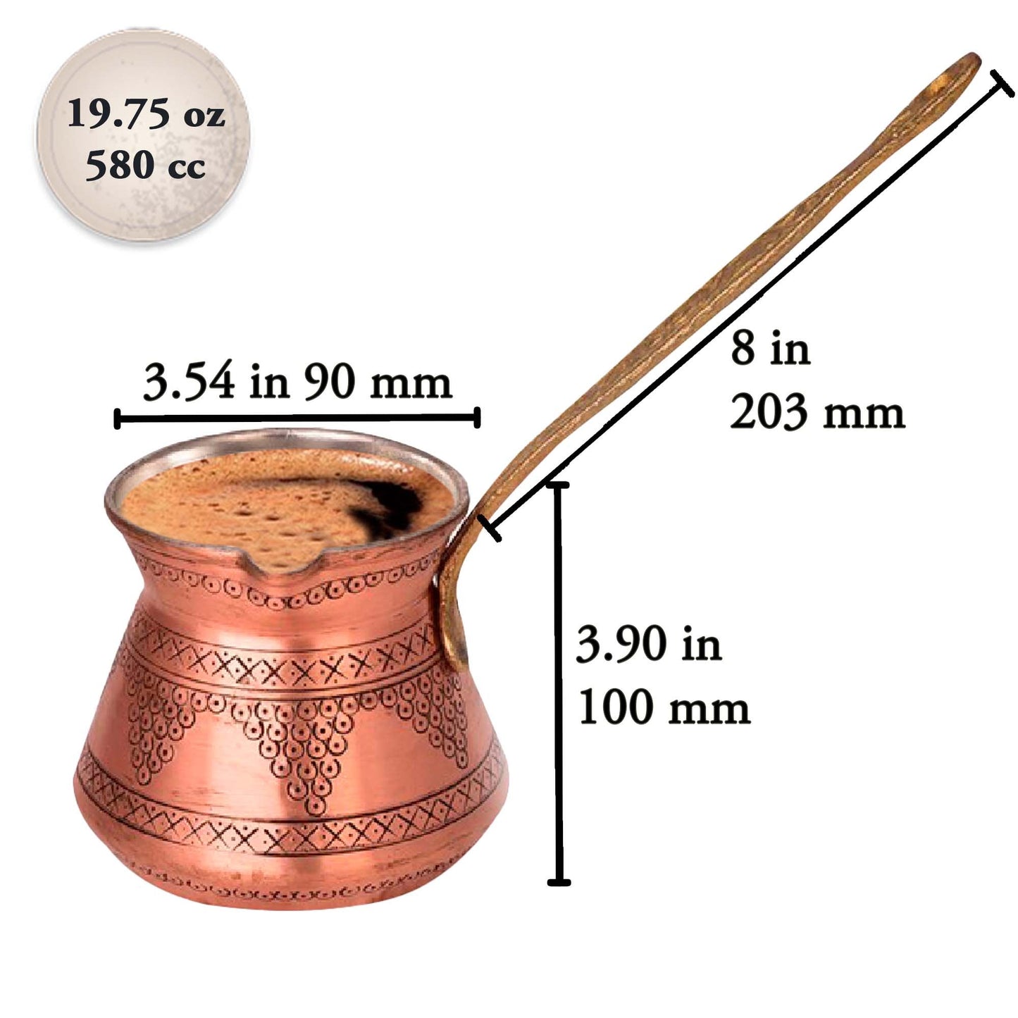 Copper Engraved Coffee Pot for Stovetop — 13 Oz & 20 Oz