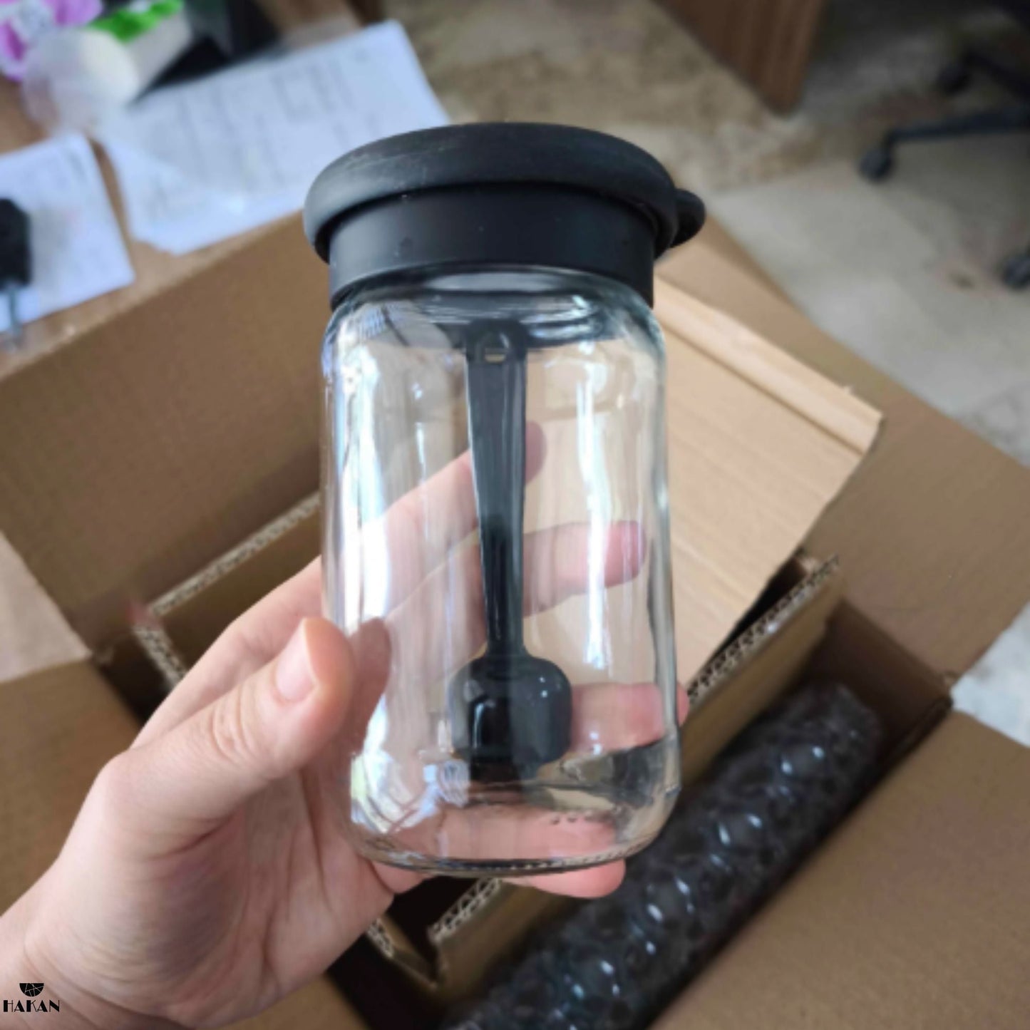 Glass Spice Jars Airtight Set of 6 with Spoons — 12.8 Oz
