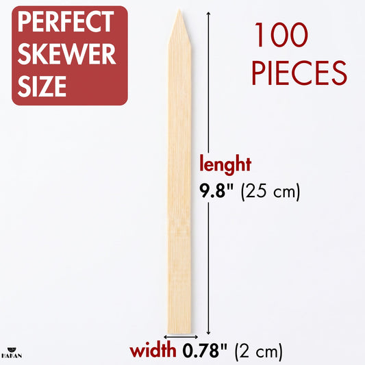 Hakan 9.8”x0.78" Bamboo BBQ Skewers, Flat Kabob Skewers for Grilling, 100 Pcs