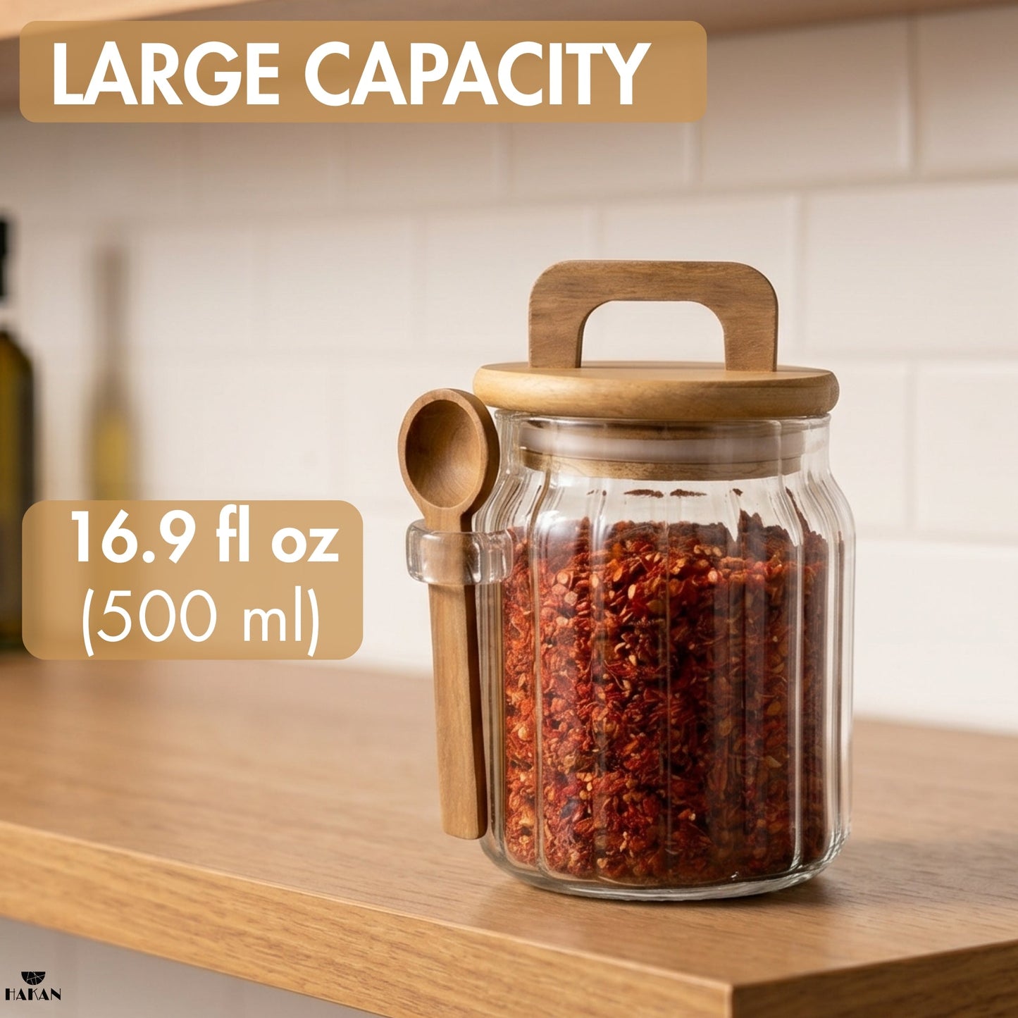 Borosilicate Glass Jar Airtight with Lid and Spoon — 3 Sizes