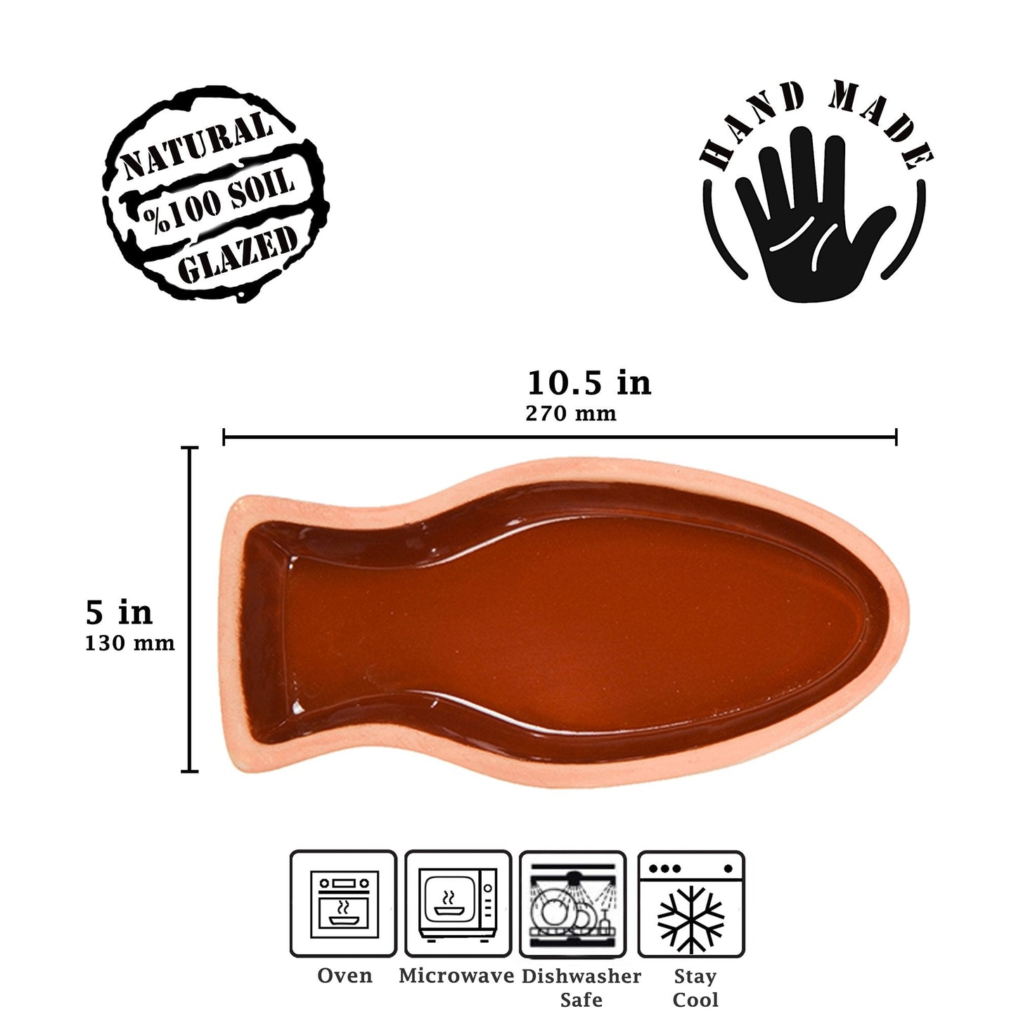 Terracotta Fish Cooking Pan Glazed — 2-Piece Set, 10.5 Inch
