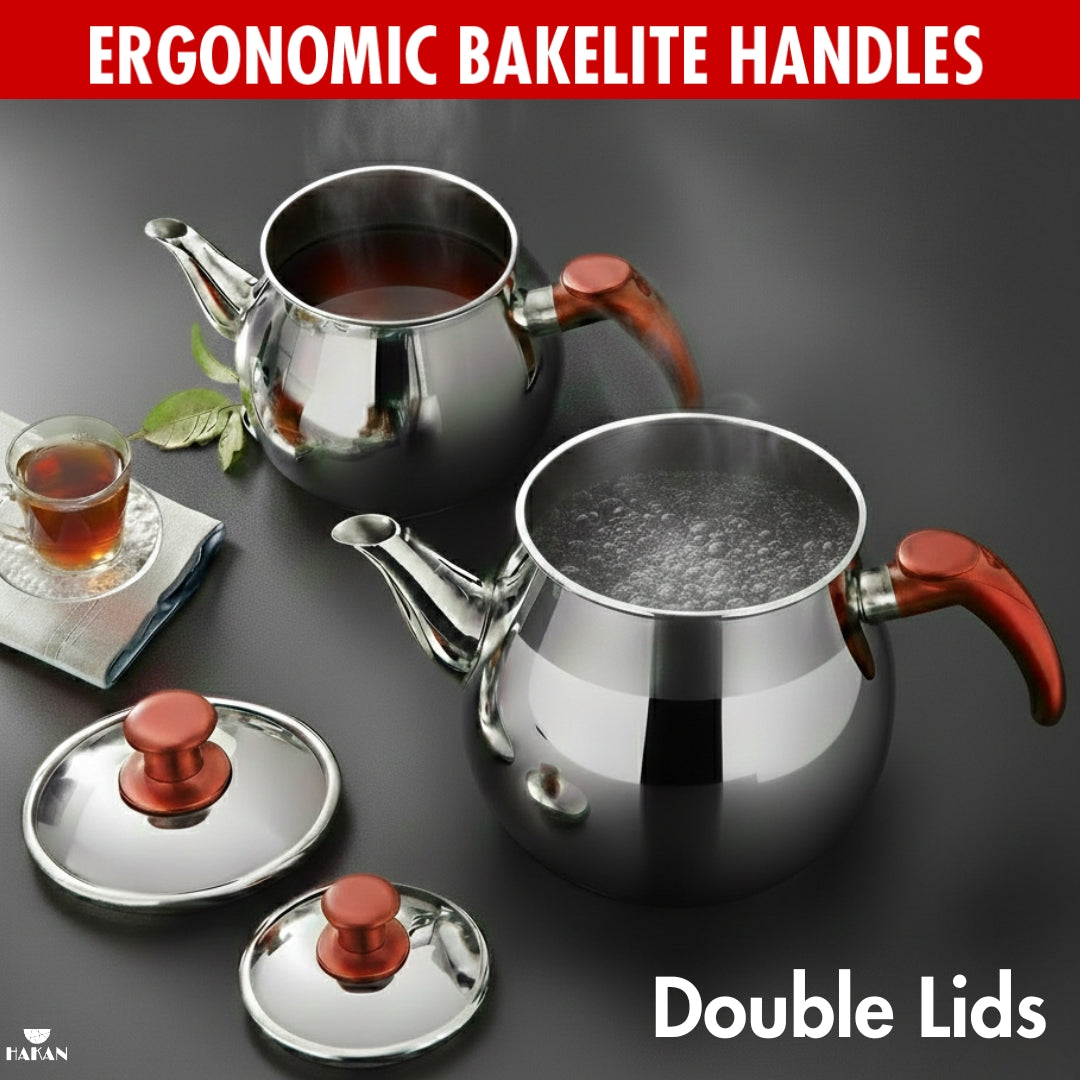 Double Turkish Teapot Set Stainless Steel — Bondy, 3 Sizes