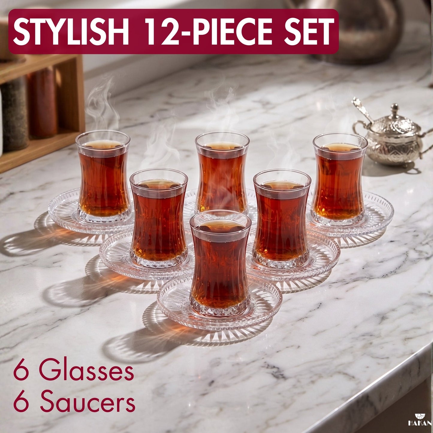 Turkish Tea Glass Set 12 Piece — Tulip Clear Cups