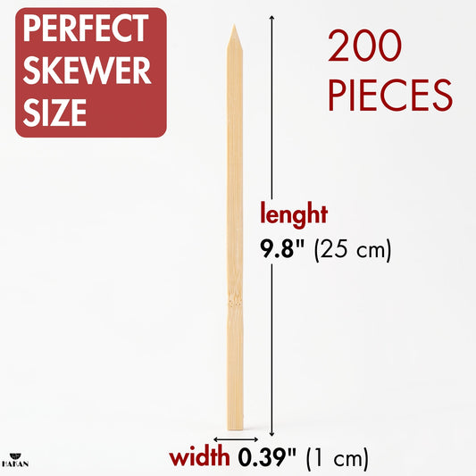 Hakan 9.8”x0.39" Bamboo BBQ Skewers, Flat Kabob Skewers for Grilling, 200 Pcs