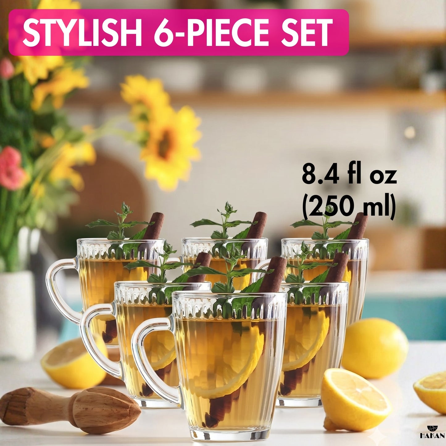 Clear Glass Coffee Mug Set with Handle — 8.5 Oz or 10.1 Oz