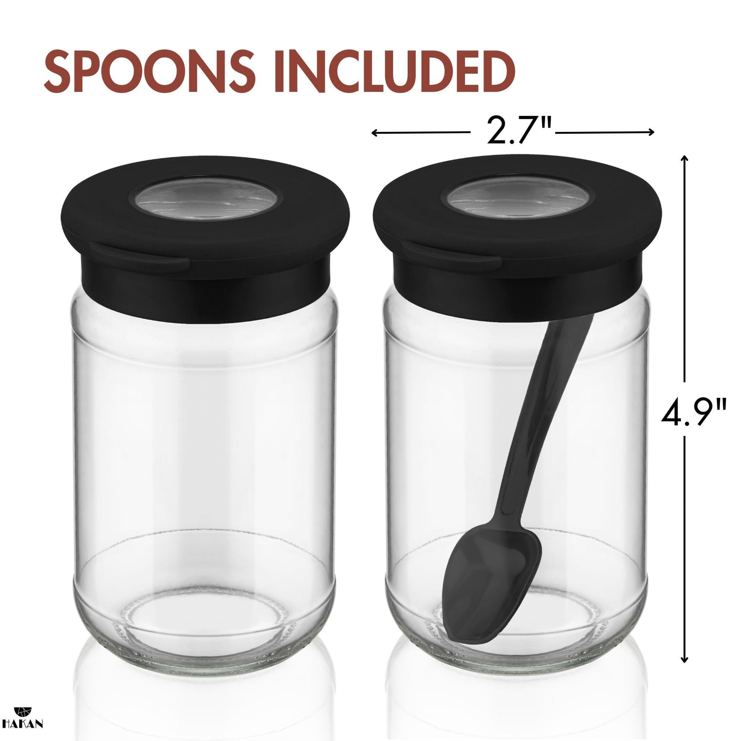 Glass Spice Jars Airtight Set of 6 with Spoons — 12.8 Oz