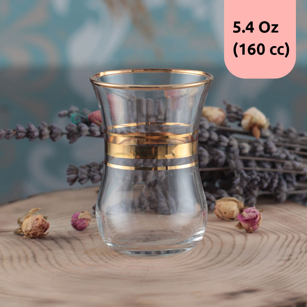 Turkish Tea Glass Set Aida with Gold Trim — Pasabahce, 5.4 Oz, 6 Piece