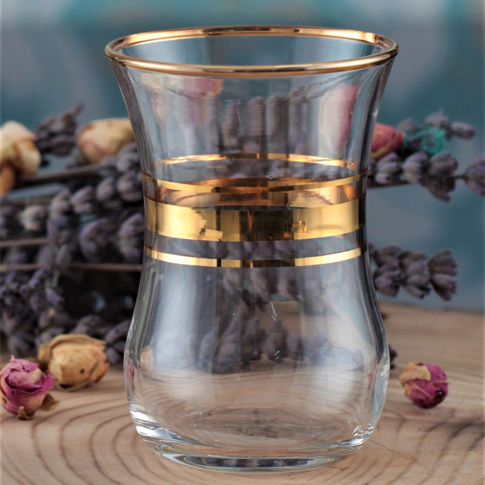 Turkish Tea Glass Set Aida with Gold Trim — Pasabahce, 5.4 Oz, 6 Piece