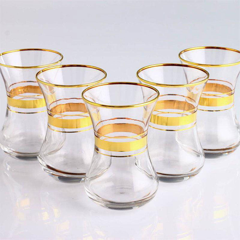 Turkish Tea Glass Set Aida with Gold Trim — Pasabahce, 5.4 Oz, 6 Piece