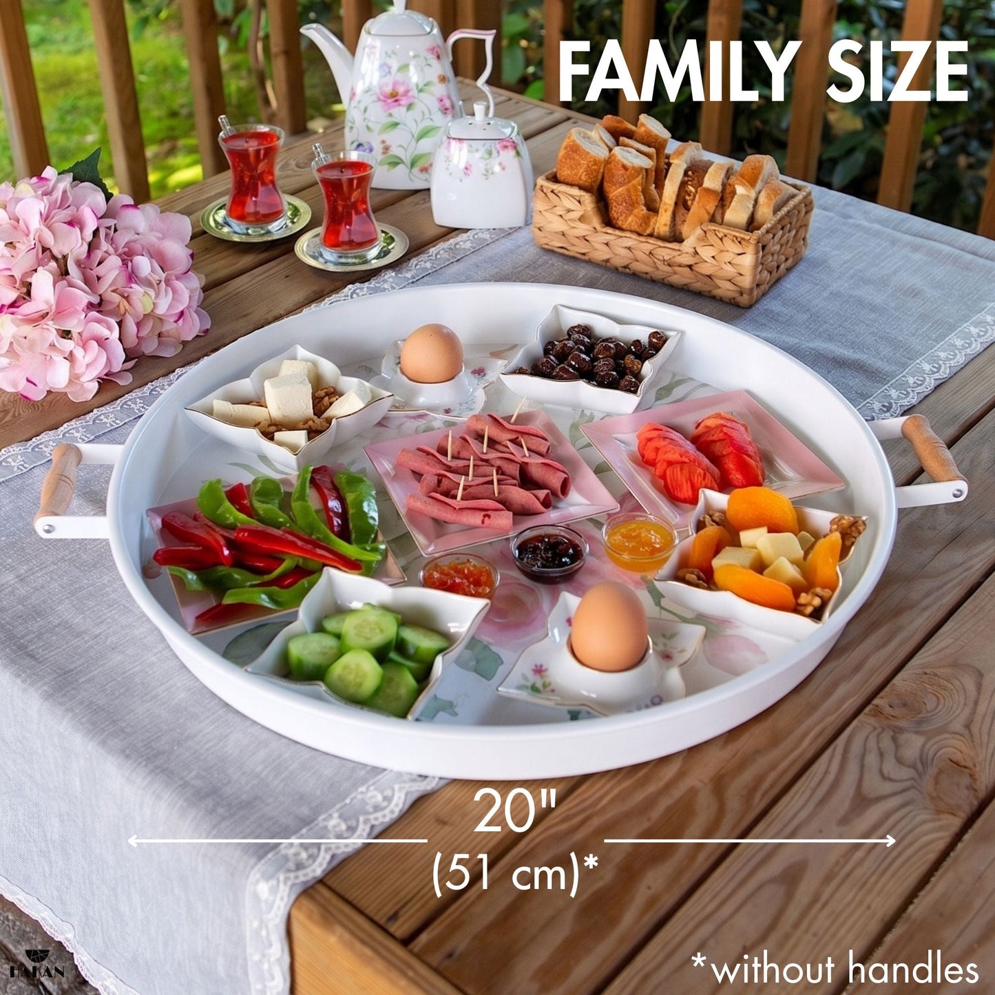 Serving Tray with Wooden Handles — Metal Base