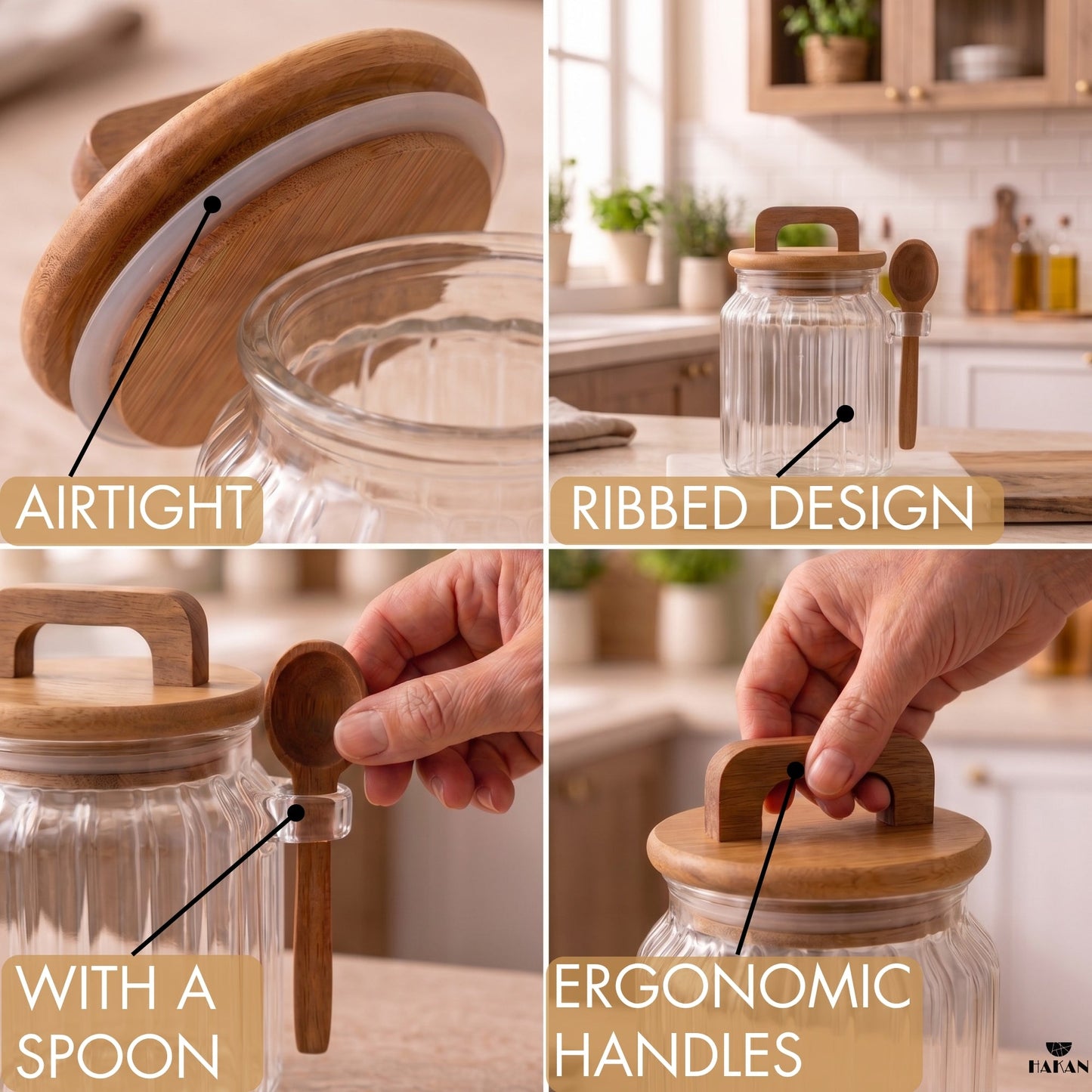 Borosilicate Glass Jar Airtight with Lid and Spoon — 3 Sizes