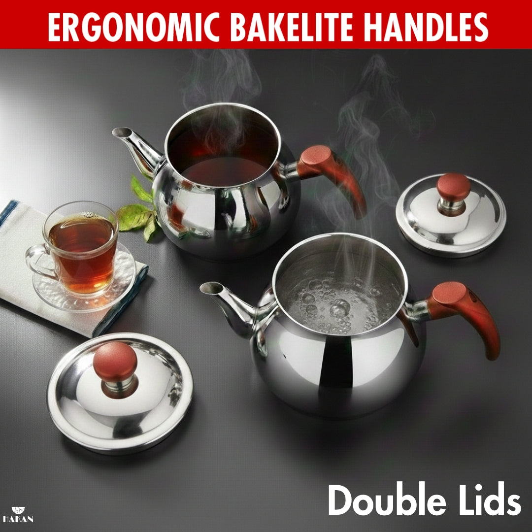Double Turkish Teapot Set Stainless Steel — Bondy, 3 Sizes