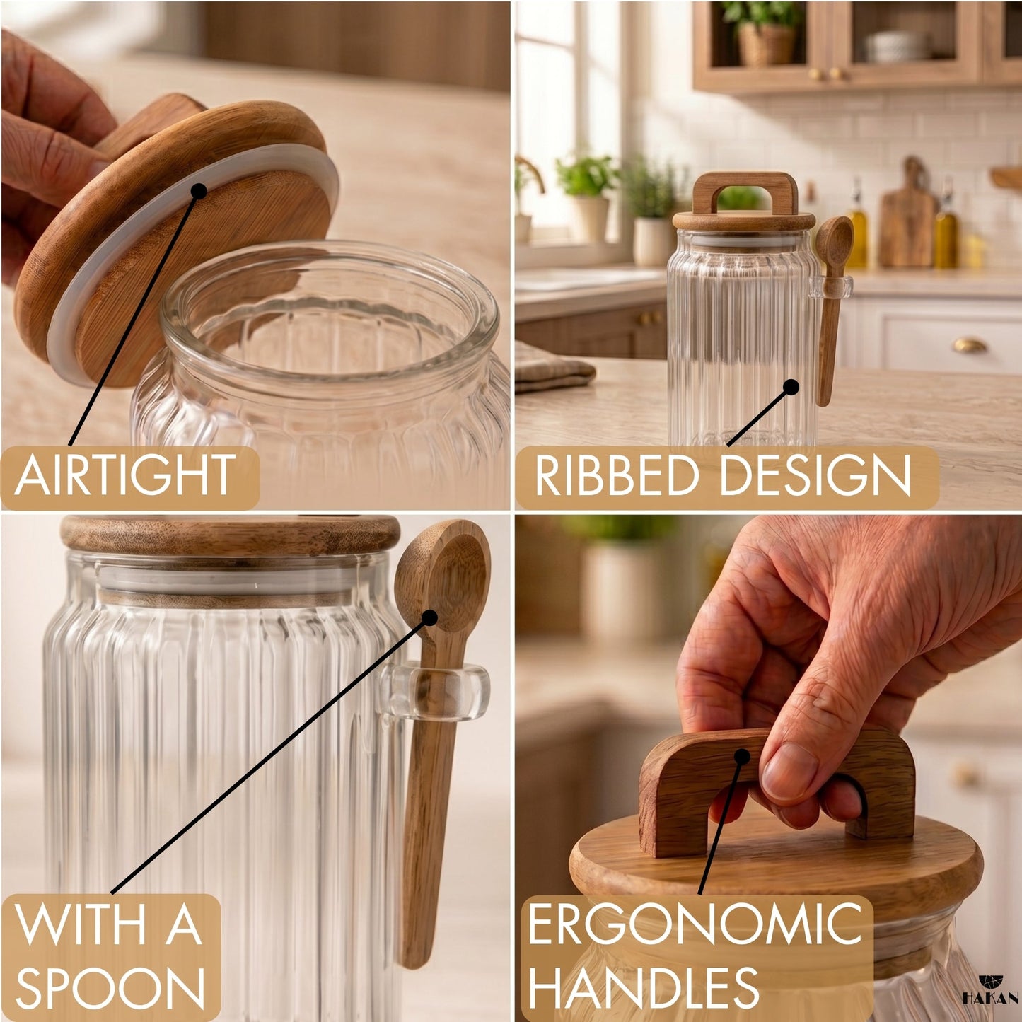 Borosilicate Glass Jar Airtight with Lid and Spoon — 3 Sizes