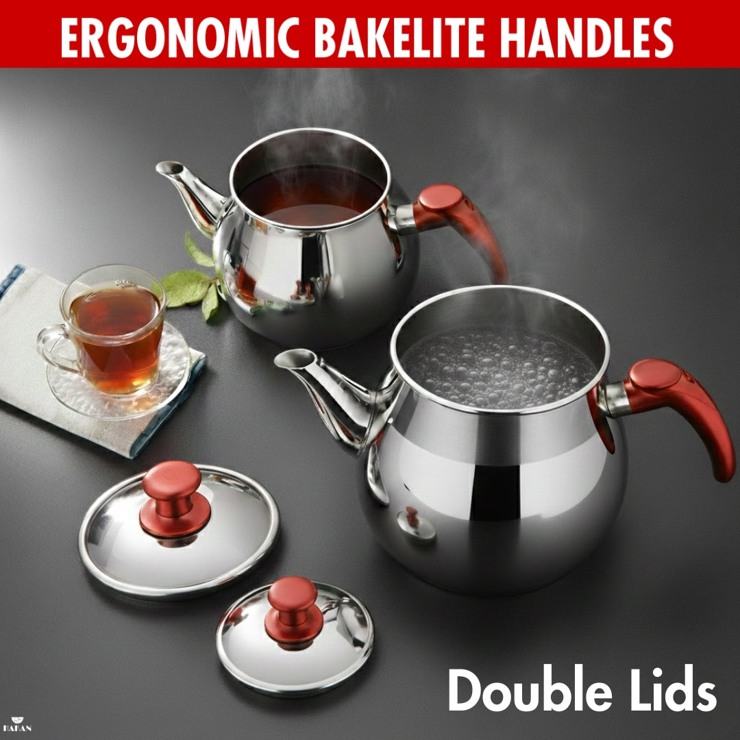 Double Turkish Teapot Set Stainless Steel — Bondy, 3 Sizes