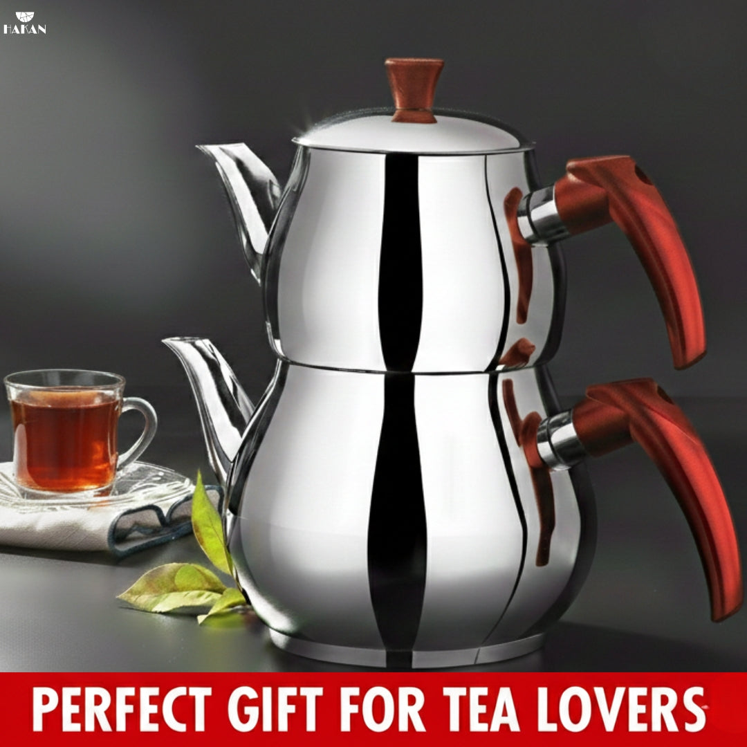 Double Turkish Teapot Set Stainless Steel — Bondy, 3 Sizes