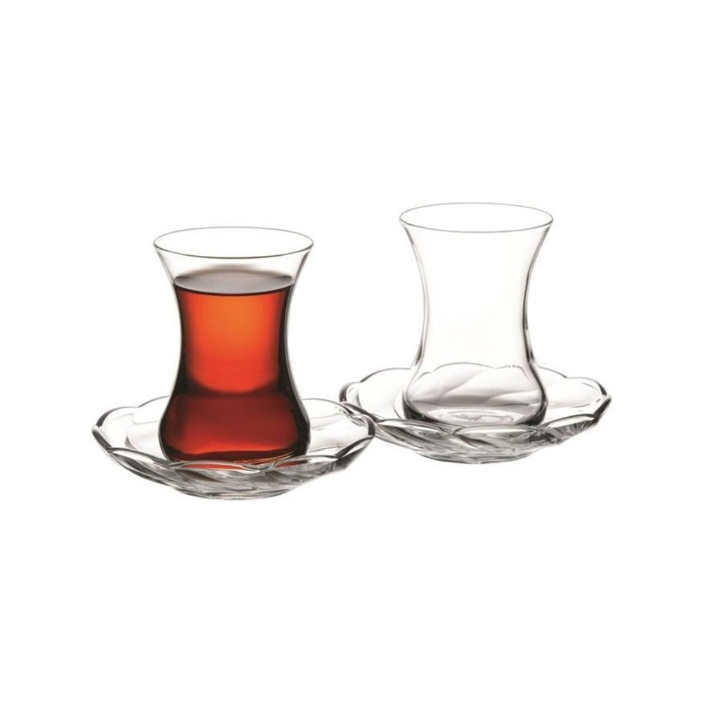 Turkish Tea Saucer Set 6 Piece — Pasabahce Bulgurlu, 4.3 Inch