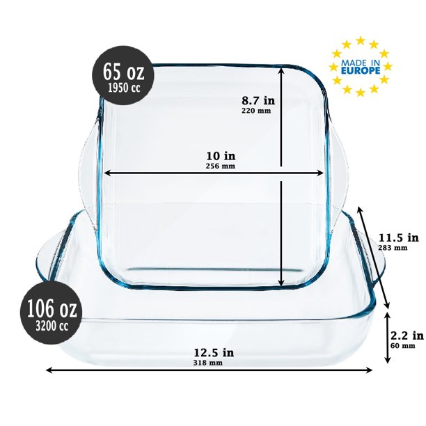Glass Bakeware Square Dish Set Oven-Safe — Pasabahce, 2 Piece